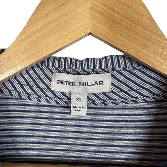 Peter Millar Men’s Striped Performance Polo in White/Navy Size XL - Picture 3 of 9